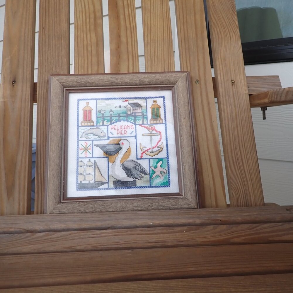 Framed Cross-Stitch Wall Beach Summer Decor